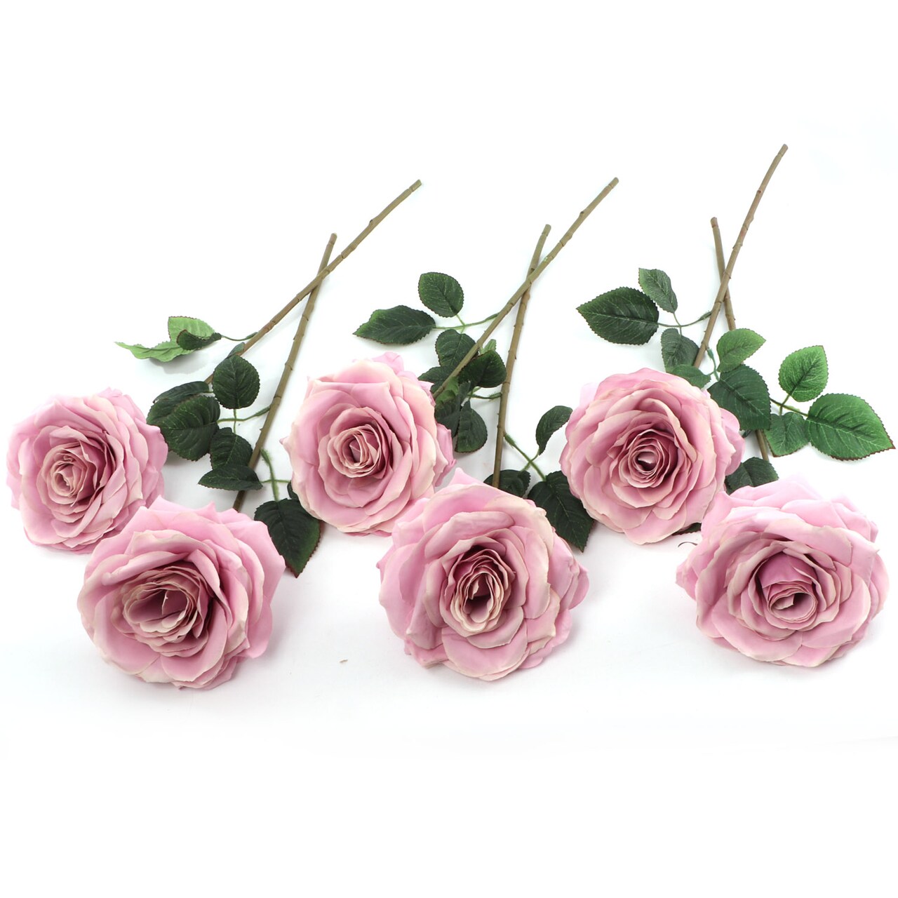 20-Inch Lilac Artificial Rose Stems - Box of 6, Open Blooms with Realistic Silk Foliage - Perfect for Bouquets, Decor - Elegant Year-Round Use, Floral Home by Artificial Flowers